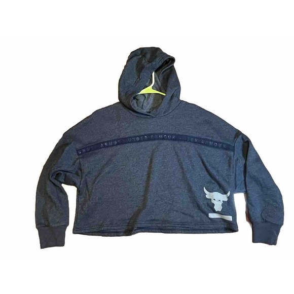 Under Armour Small Project‎ Rock Cropped Fleece Pullover Hoodie Navy Oversized - Picture 1 of 5